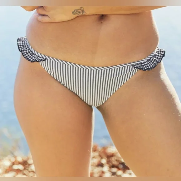 🕶AERIE TIE BACK BIKINI TOP AND SEERSUCKER RUFFLE BIKINI BOTTOM GINGHAM SIZE S - Picture 11 of 12